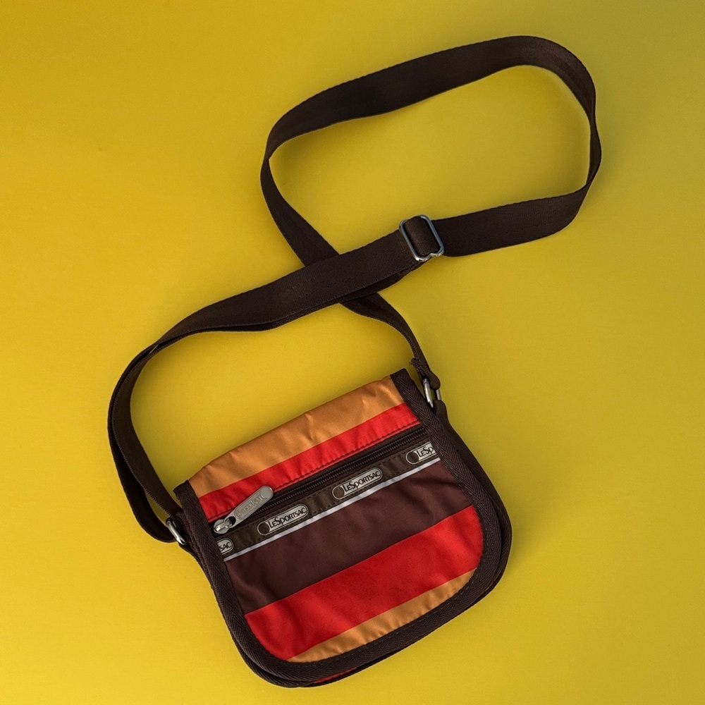 Lesportsac Red, Orange and Brown Striped Unisex Mini Bag Adjustable Strap